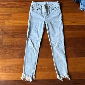 Free People Light Gray Skinny Jeans with Frayed Hem
